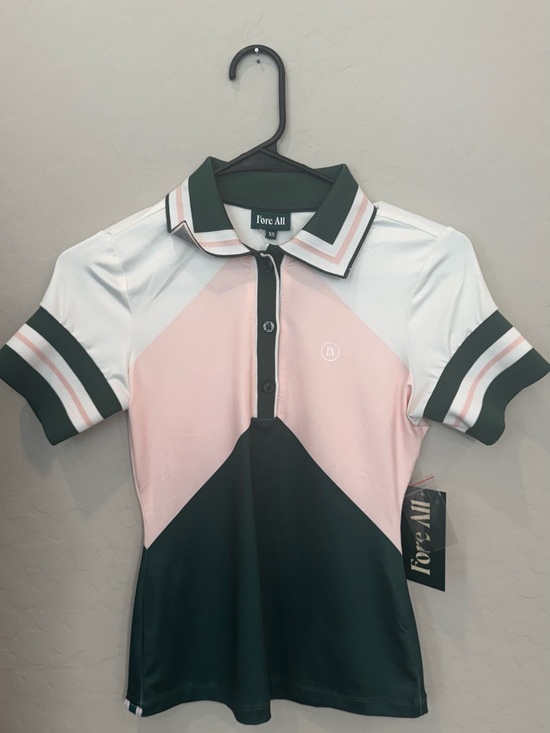 Fore All Tops - Fore All Women's Colorblock Golf Polo in Pink, White & Dark Green